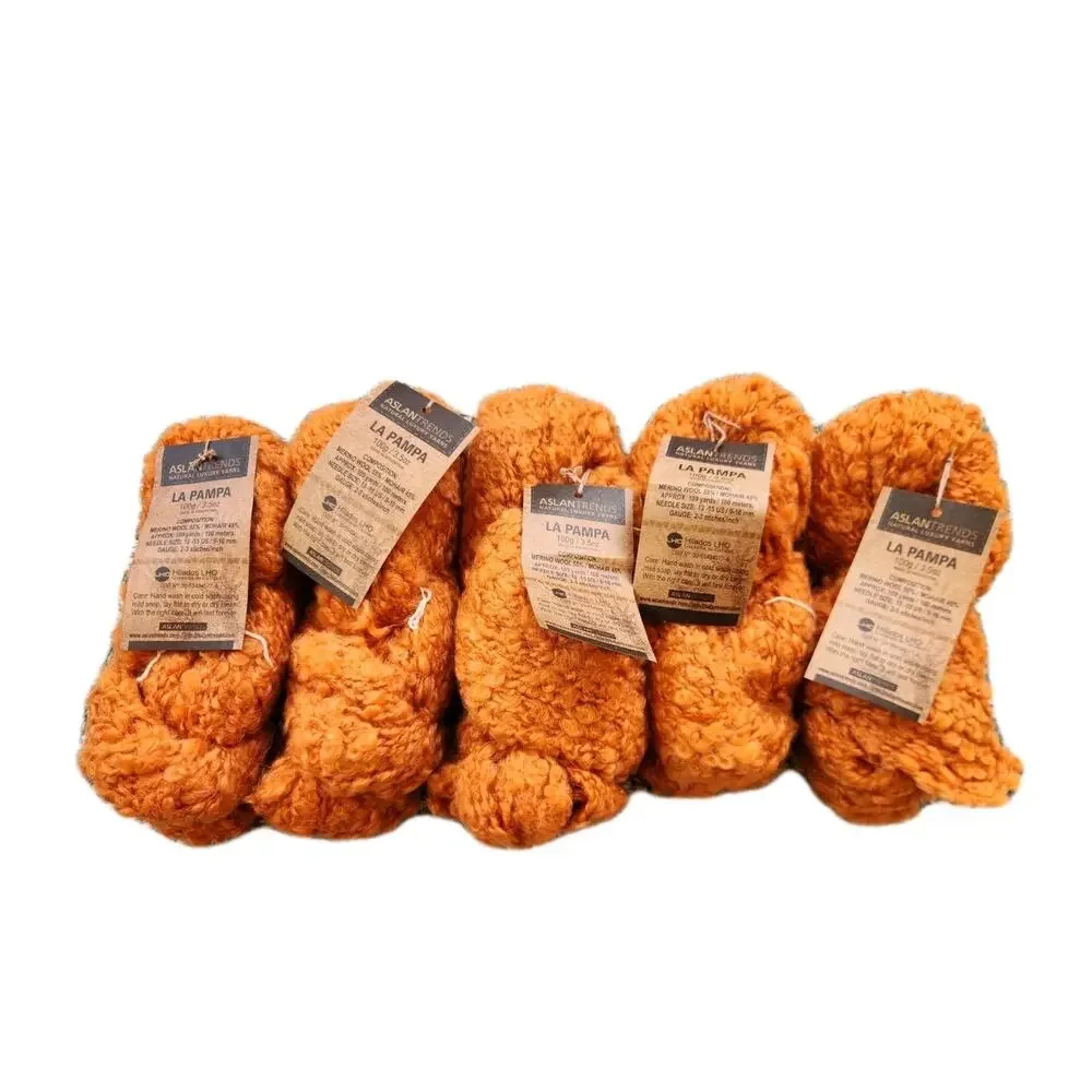 Aslan Trends La Pampa Yarn Lot 5 Merino Mohair Bulky Boucle Orange Argentina